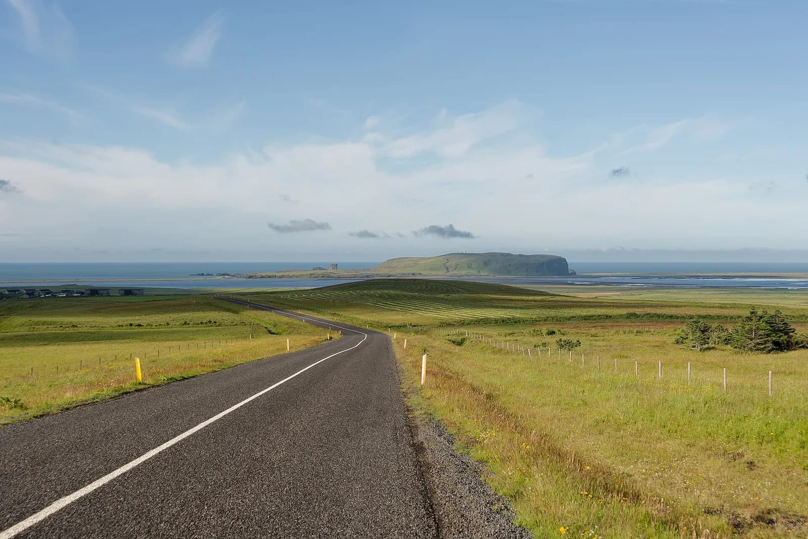 la route 215 traversant les prairies en direction de la péninsule de Dyrhólaey