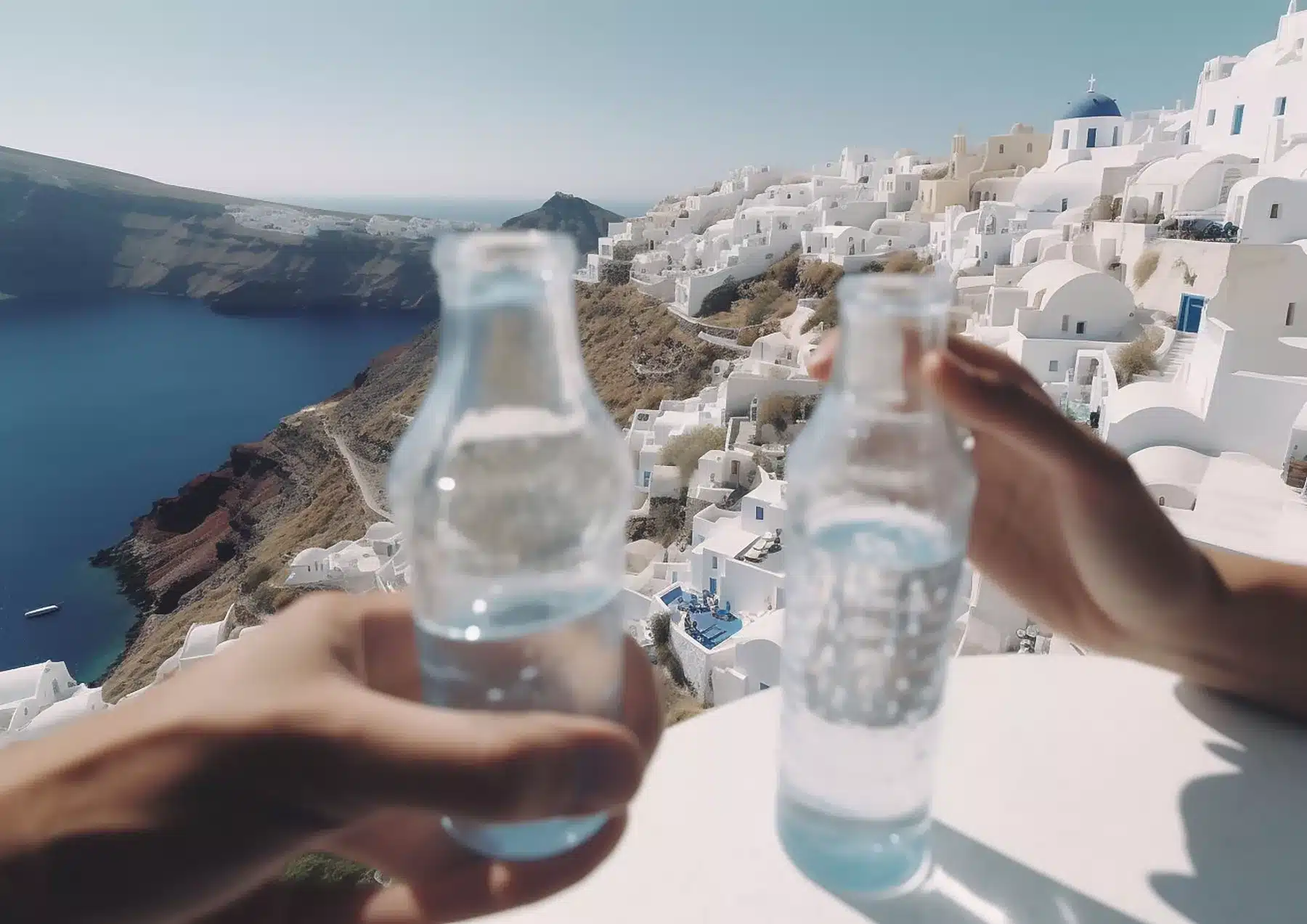 Boire de l'eau potable à Santorin