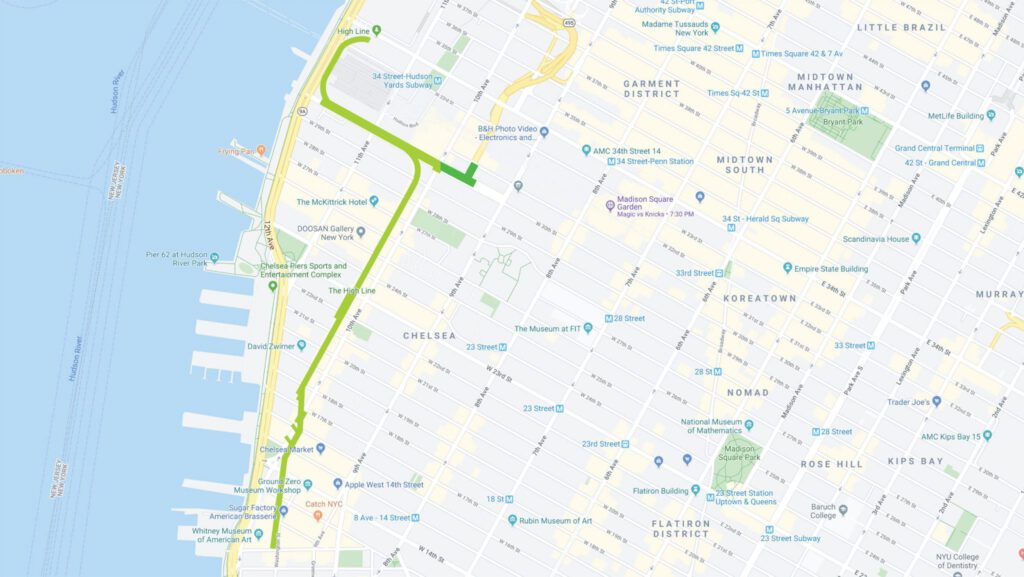 La carte de la High Line, traversant l'ouest de Manhattan